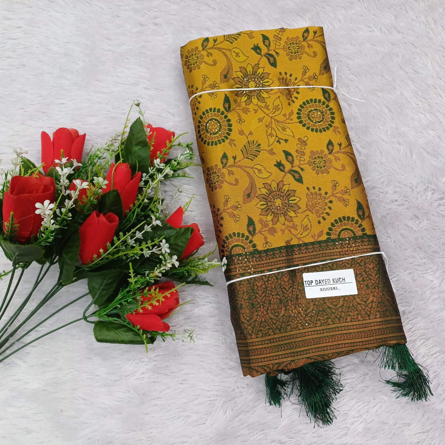 COPPER SEMI SILK SAREE  WITH CELESTIAL STONE WORK 