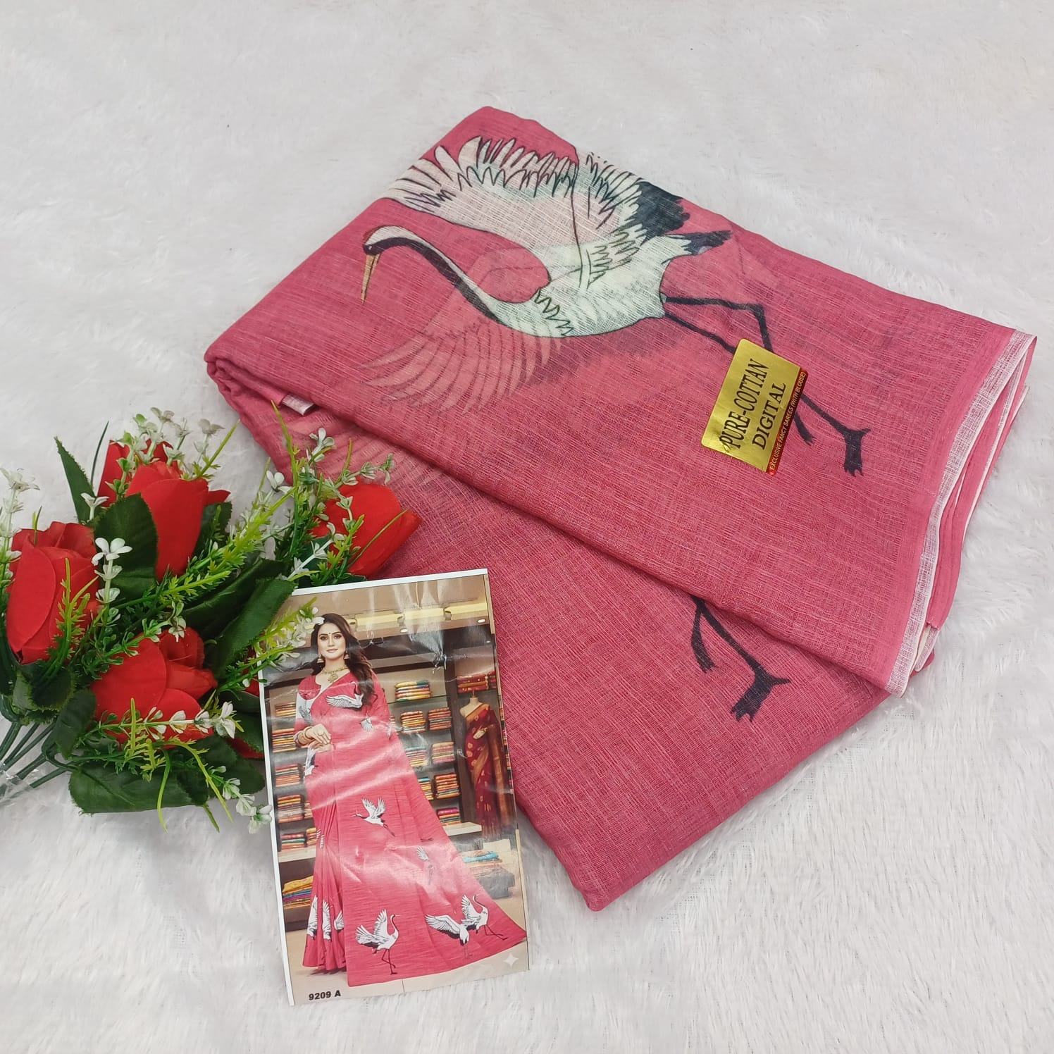  FULL SAREE BIRDS DESIGN WITH BLOUSE & BORDERLESS